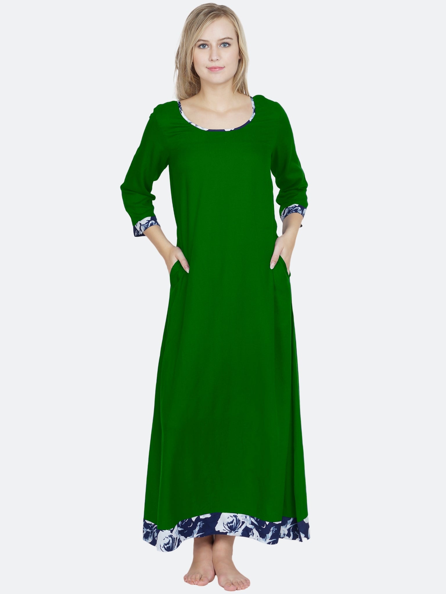 Women's Cotton Blend Solid Maxi Nightdress In Dark Colors